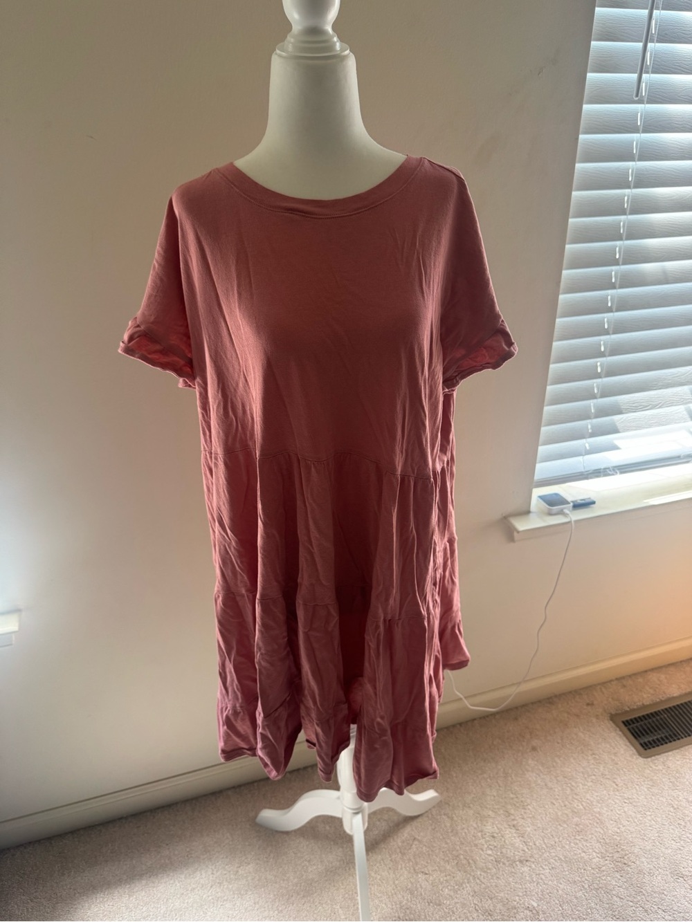 J Crew Women's Short Sleeve Tiered Tunic Top - Dusty Rose